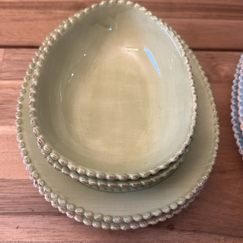 POTTERYBARN beaded egg plates set